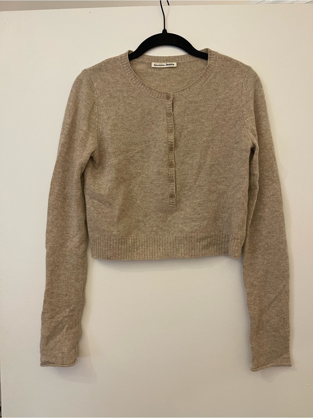 Reformation Beige Henley Crop Knit Top size XS/S